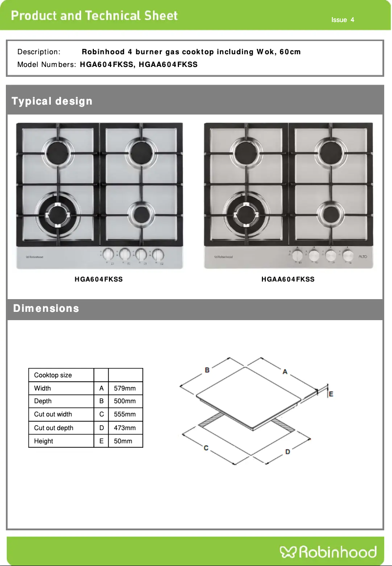 Page n°1 - Fiche technique Robinhood HGA604FKSS
