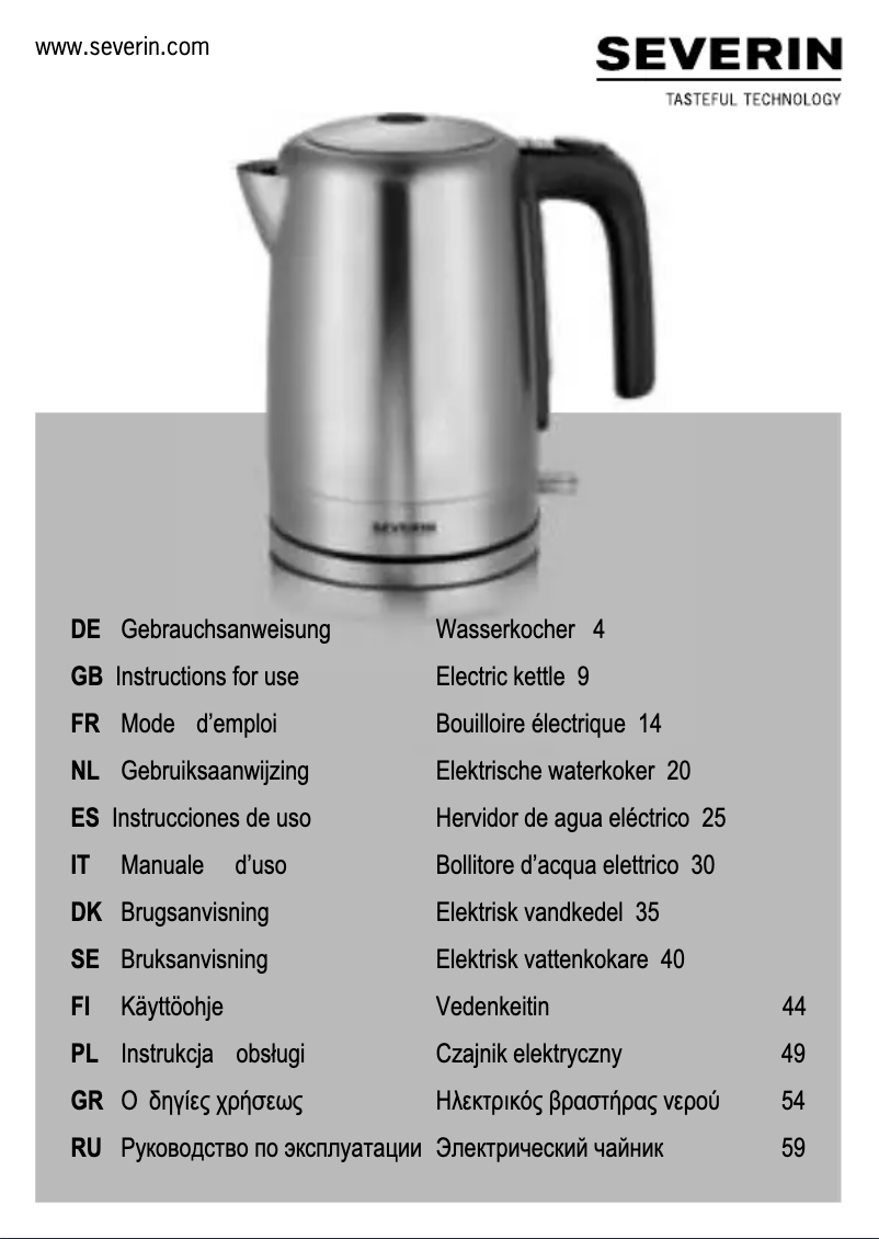 Page 1 de la notice Manuel utilisateur Severin WK 3497