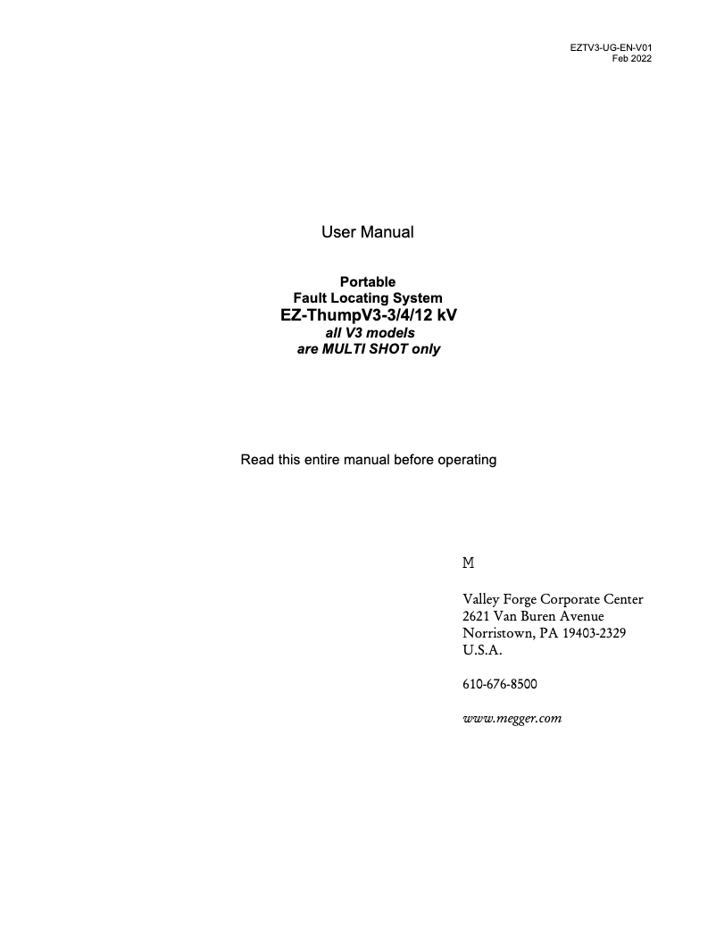 Page 1 de la notice Manuel utilisateur Megger EZ-THUMP 3 kV