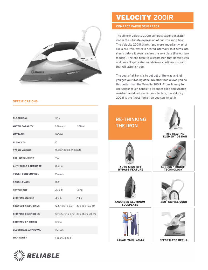 Page n°1 - Fiche technique Reliable 200IR
