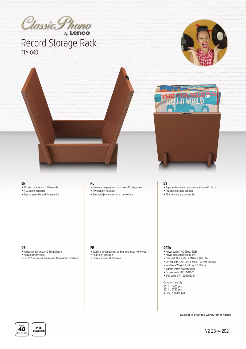 Page 1 de la notice Manuel utilisateur Lenco TTA-040