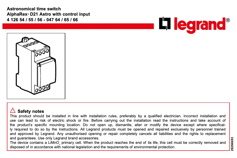 Página 1 del manual Manual de usuario Legrand AlphaRex D21