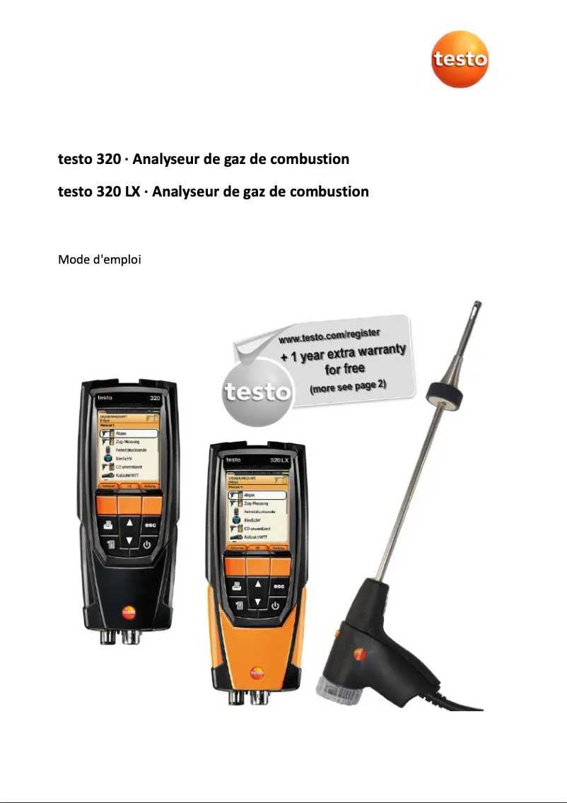 Page 1 de la notice Manuel utilisateur Testo 320