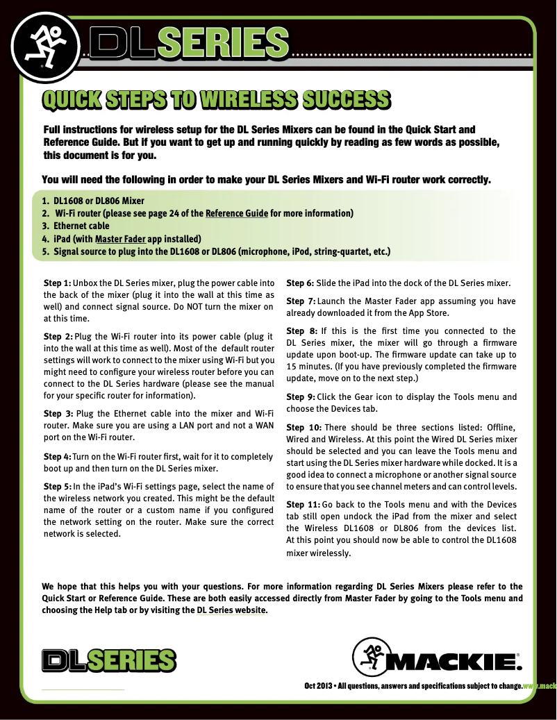 Page n°1 - Guide de démarrage rapide Mackie DL16S