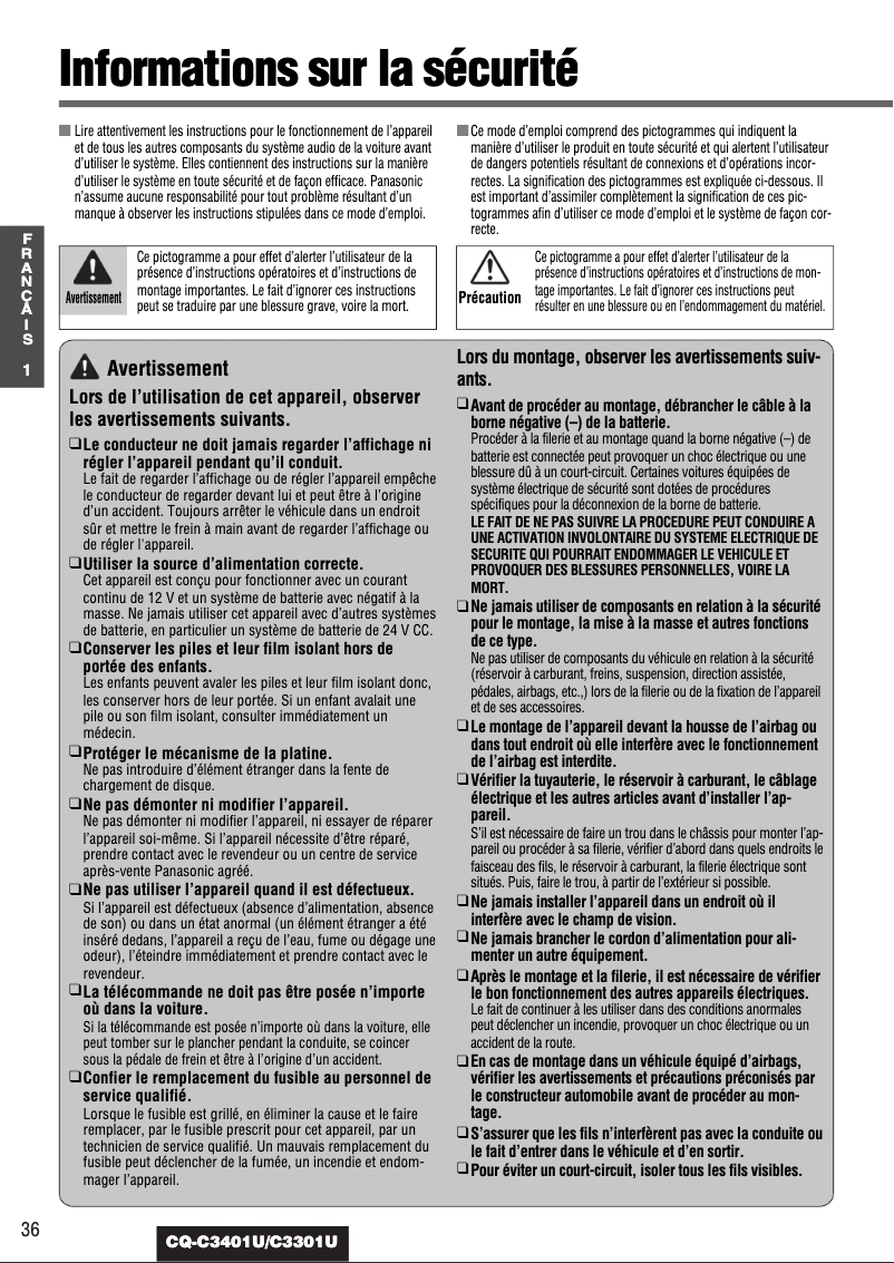 Image de la première page du manuel de l'appareil CQ-C3301U