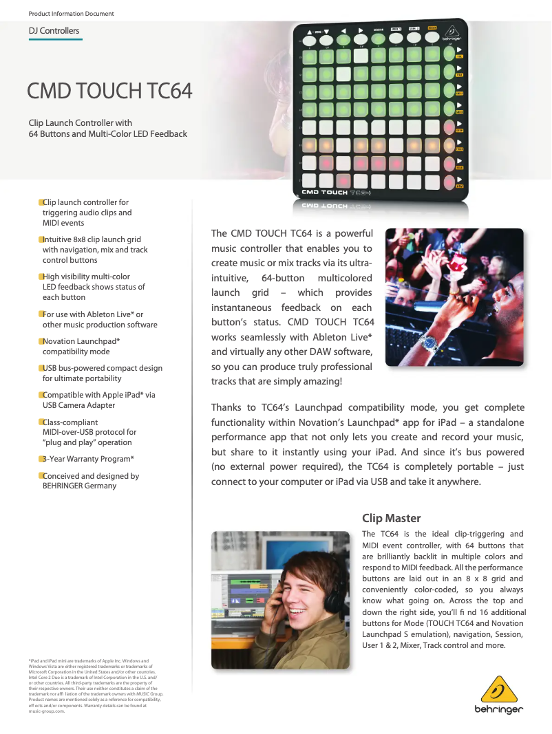 Página 1 del manual Ficha técnica Behringer CMD TOUCH TC64