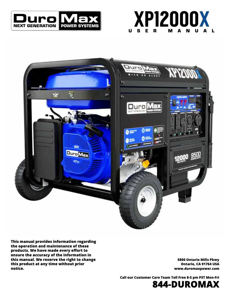 Page n°1 - Manuel utilisateur DuroMax XP12000X
