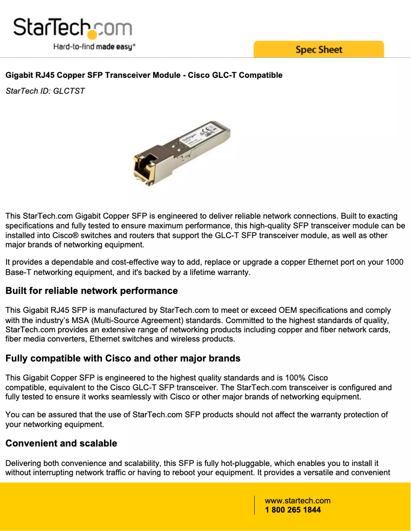 Page n°1 - Manuel utilisateur StarTech.com Cisco GLCTST