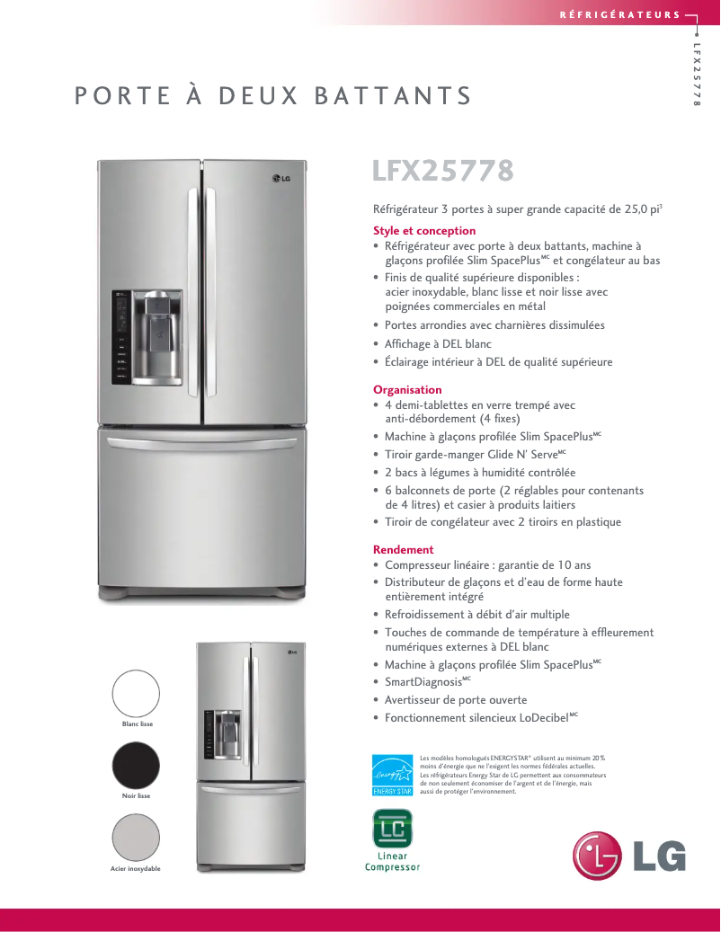 Página 1 del manual Ficha técnica LG LFX25778ST