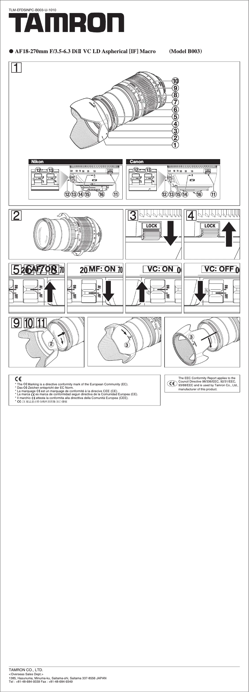 Page n°1 - Manuel utilisateur Tamron AF18-270mm F/3.5-6.3 Di II VC LD Aspherical [IF] MACRO