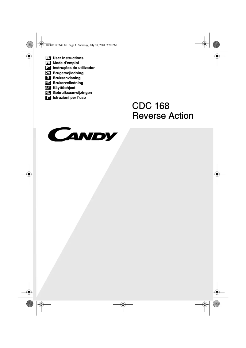 Page 1 de la notice Manuel utilisateur Candy CDC 168
