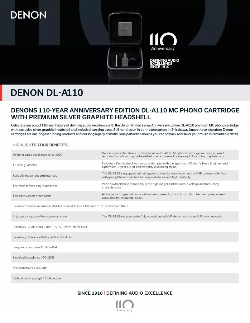 Page n°1 - Fiche technique Denon DL-A110