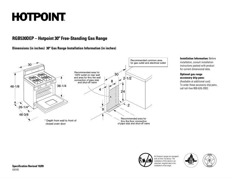 Page 1 de la notice Fiche technique Hotpoint RGB530DEPBB