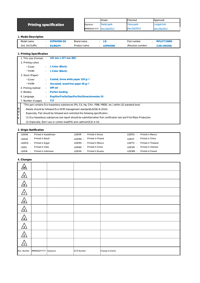 Page n°1 - Manuel utilisateur LG 50PN6506