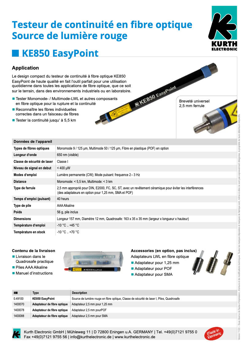 Page n°1 - Fiche technique Kurth Electronic KE850