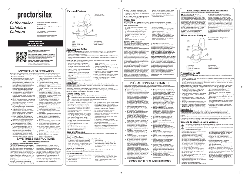 Page 1 de la notice Manuel utilisateur Proctor Silex 48138PS