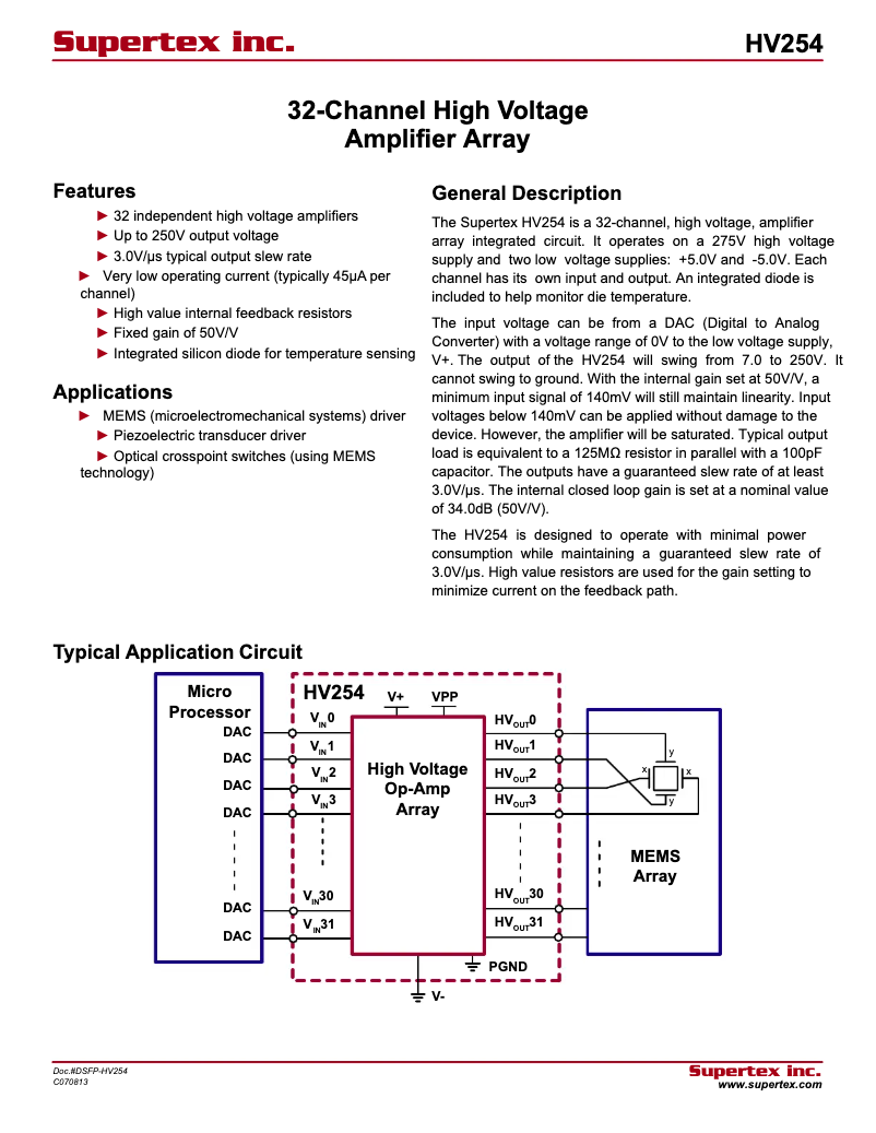 Página 1 del manual Ficha técnica Microchip HV254