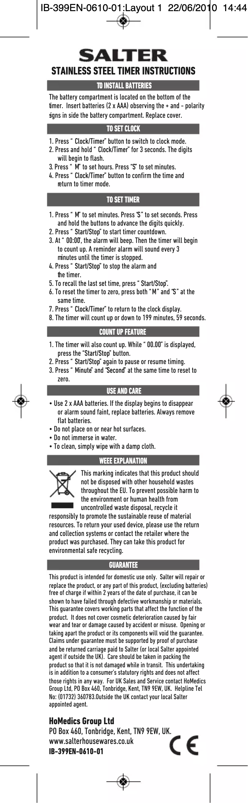 Page 1 de la notice Manuel utilisateur Salter 399