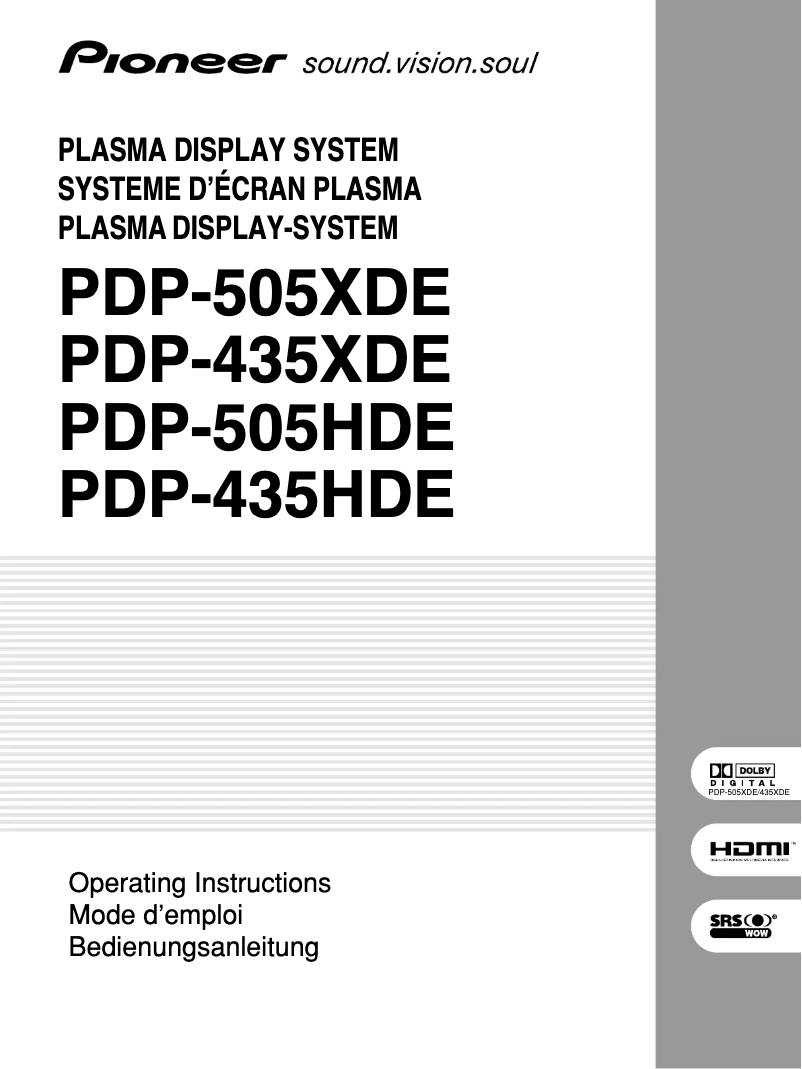 Page n°1 - Manuel utilisateur Pioneer PDP-435HDE