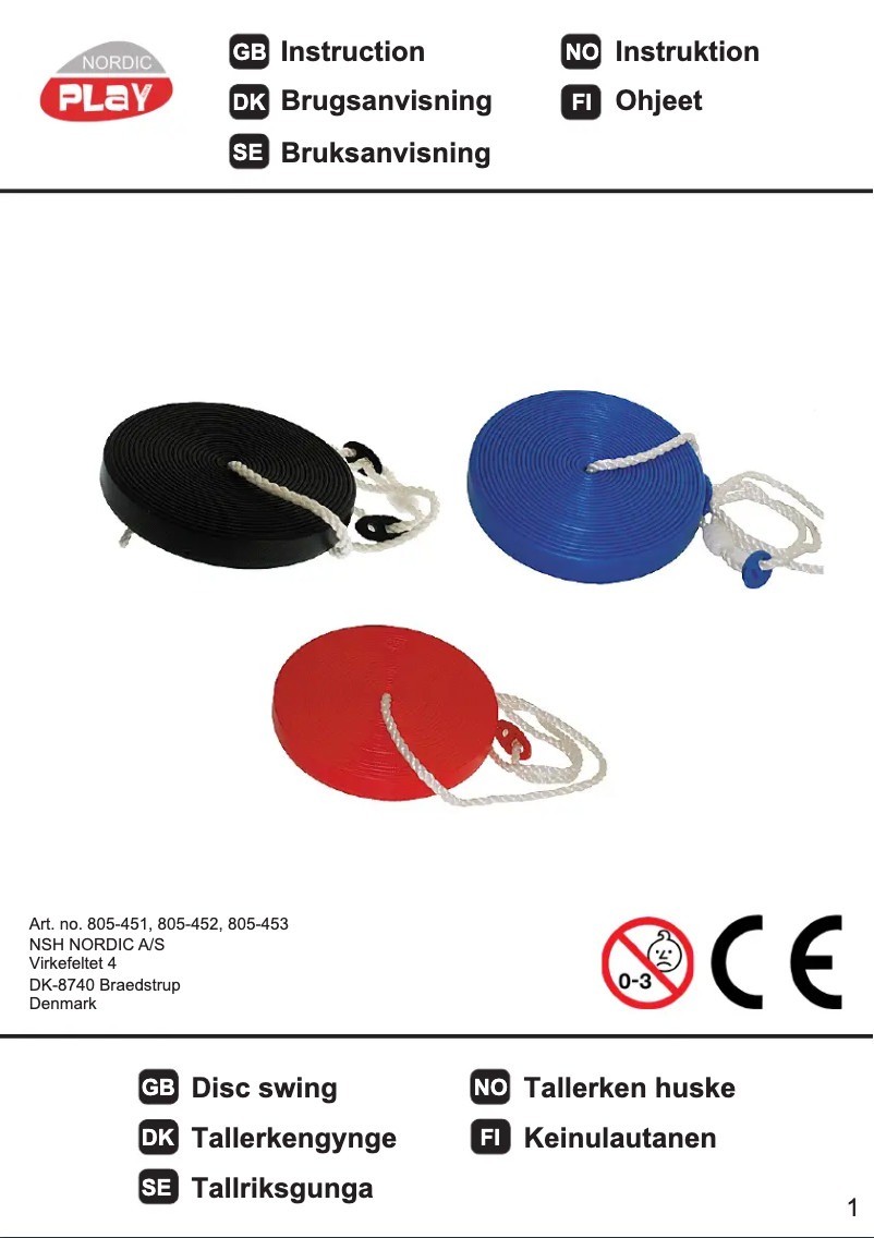 Page n°1 - Manuel utilisateur Nordic Play 805-453