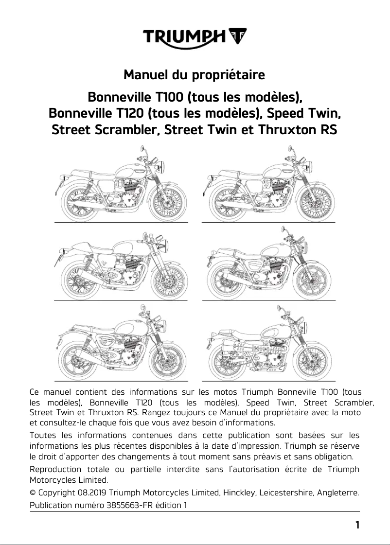 Page 1 de la notice Manuel utilisateur Triumph Street Twin (2019)