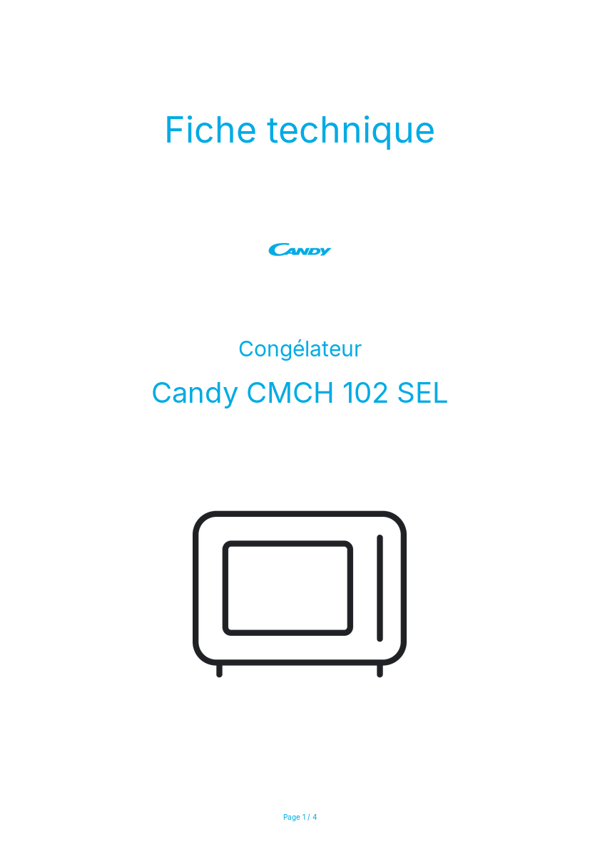 Page n°1 - Fiche technique Candy CMCH 102 SEL