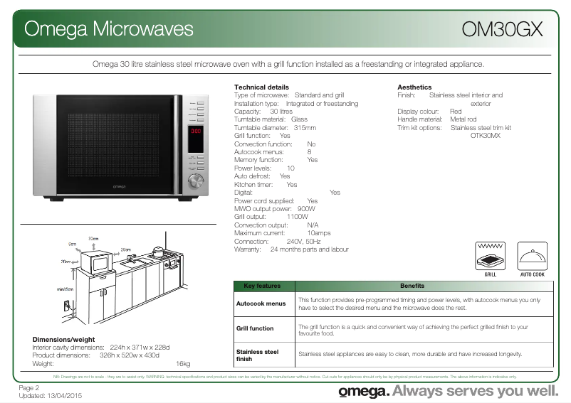 Page n°1 - Fiche technique Omega OM30GX