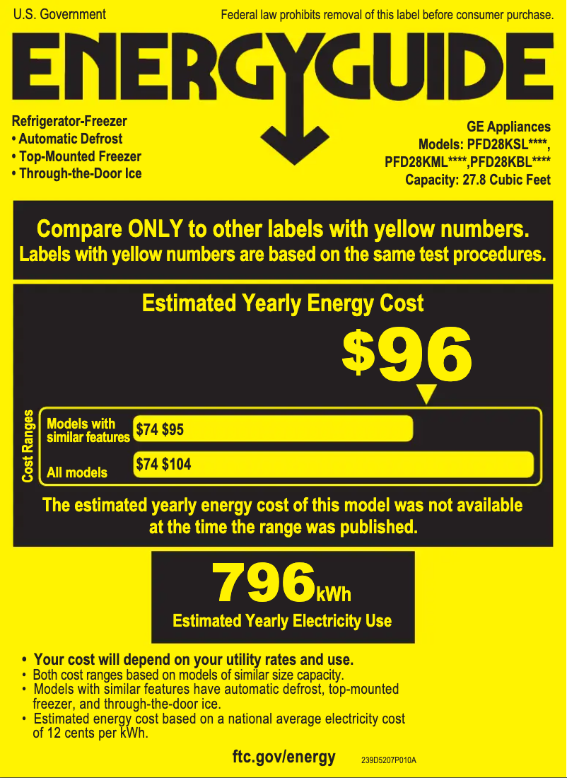 Page 1 de la notice Label énergétique GE Profile PFD28KSLSS