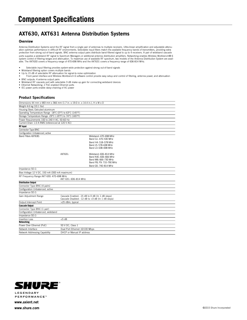 Página 1 del manual Ficha técnica Shure AXT630