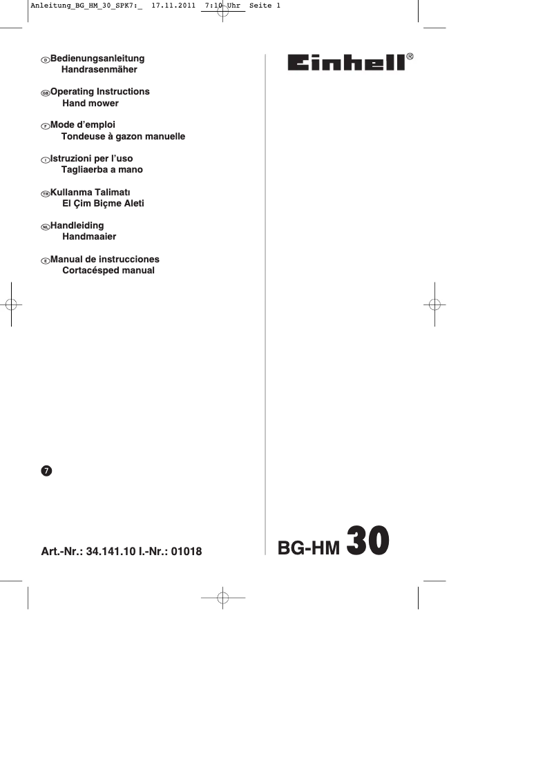 Page n°1 - Mode d'emploi Einhell BG-HM 30