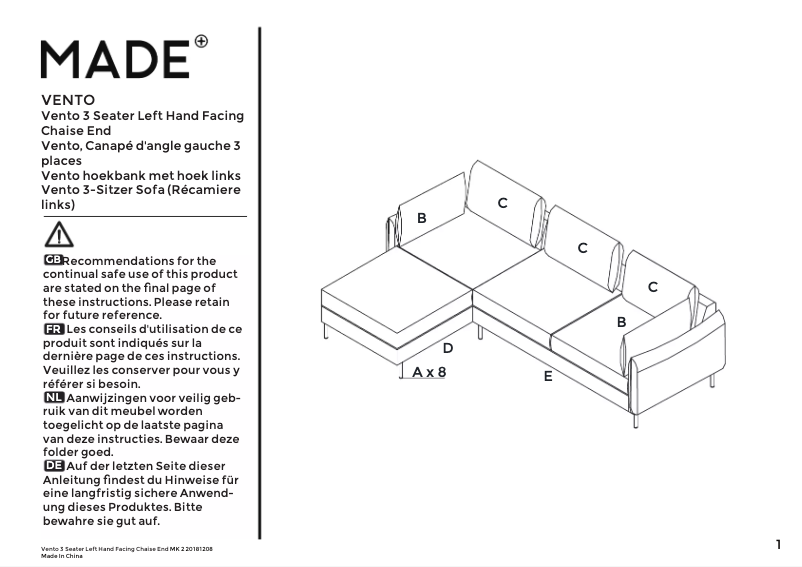 Page 1 de la notice Manuel utilisateur MADE Vento