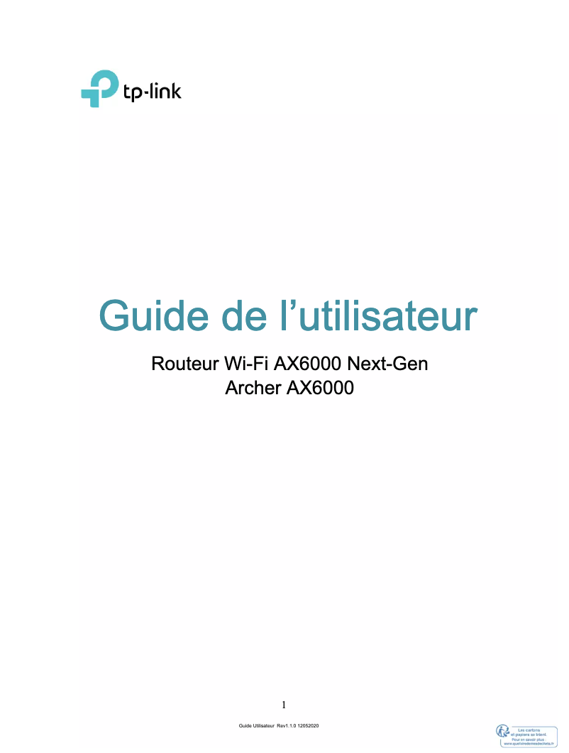 Page 1 de la notice Manuel utilisateur TP-Link Archer AX6000