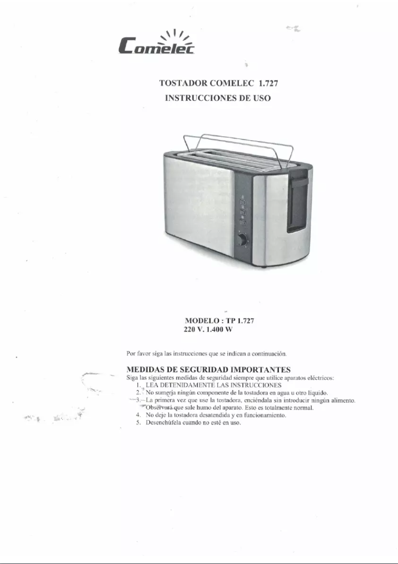 Page n°1 - Manuel utilisateur Comelec TP 1727