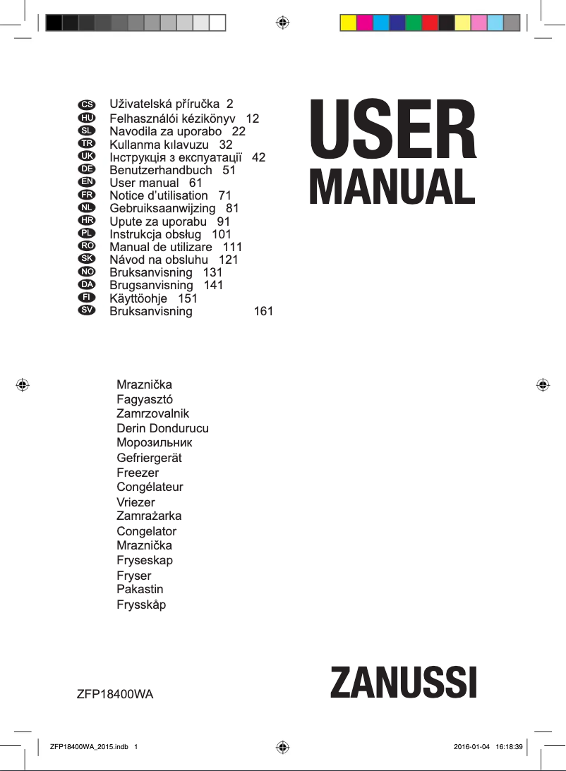 Page n°1 - Manuel utilisateur Zanussi ZFP18400WA