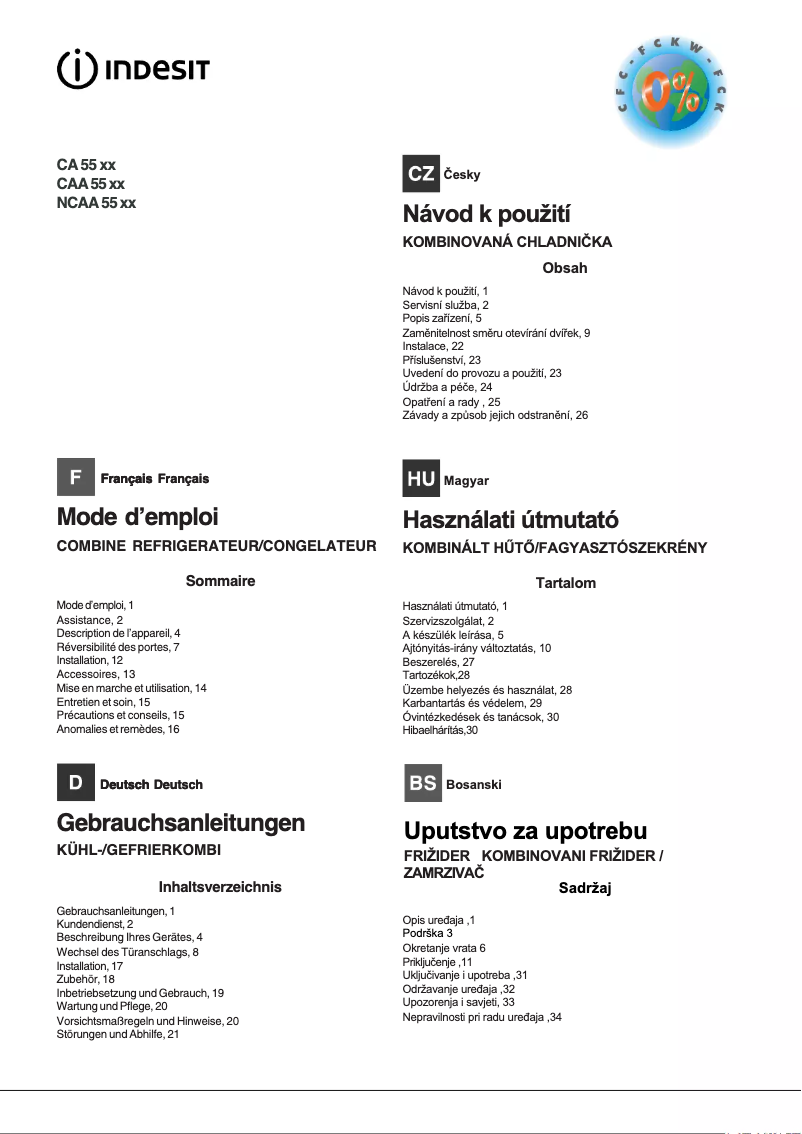 Page 1 de la notice Manuel utilisateur Indesit NCAA 55