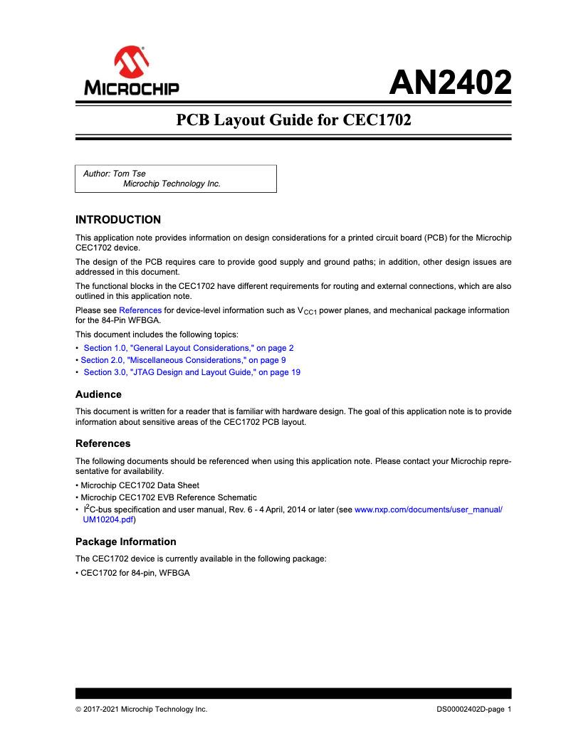 Page 1 de la notice Manuel utilisateur Microchip CEC1702