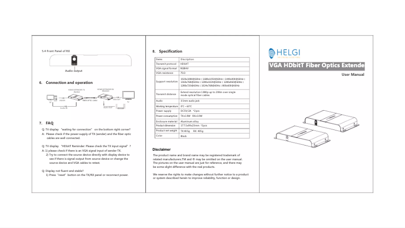 Page n°1 - Manuel utilisateur HELGI HLG0378VGA