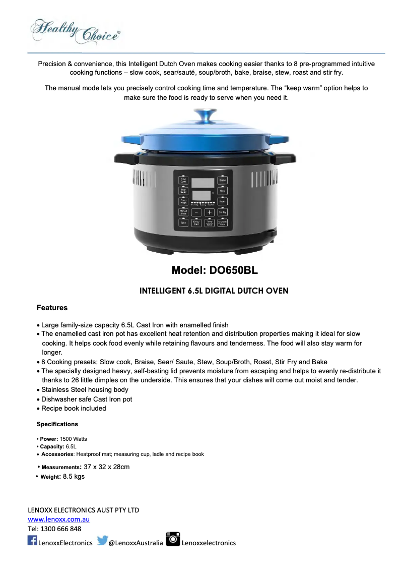 Page 1 de la notice Fiche technique Healthy Choice DO65BL