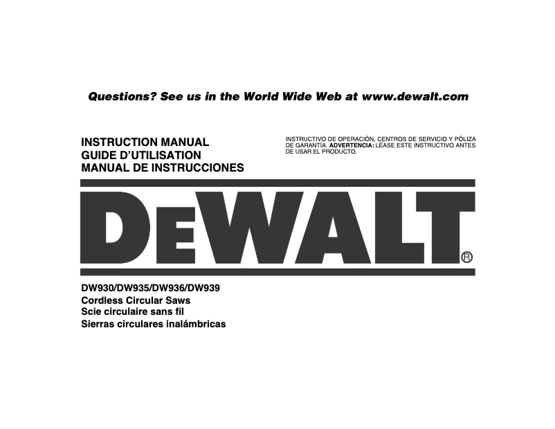 Page n°1 - Manuel utilisateur DeWalt DW939K