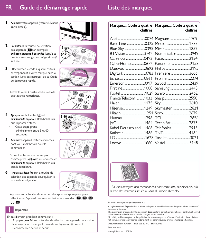 Page 1 of the manual Quick Start Guide Philips SRP2008B