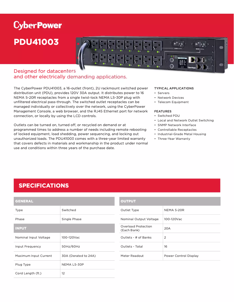 Page n°1 - Fiche technique CyberPower PDU41003