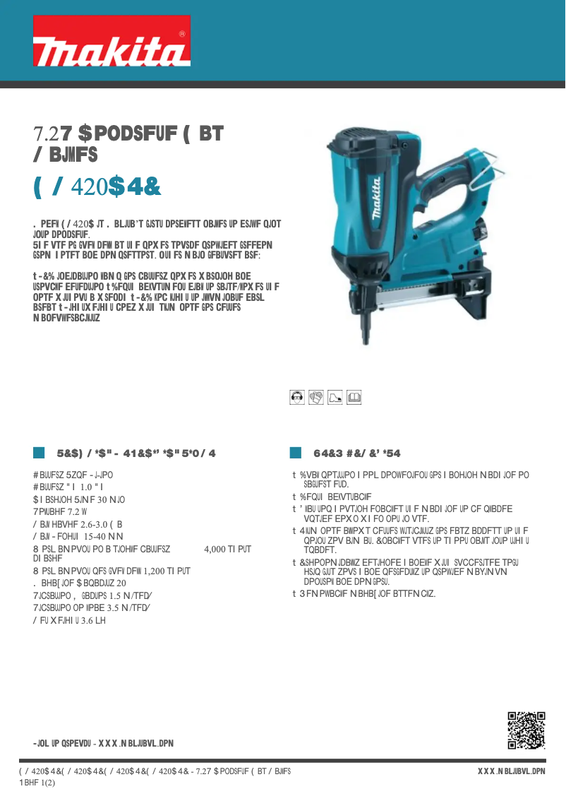 Page 1 de la notice Fiche technique Makita GN420CSE