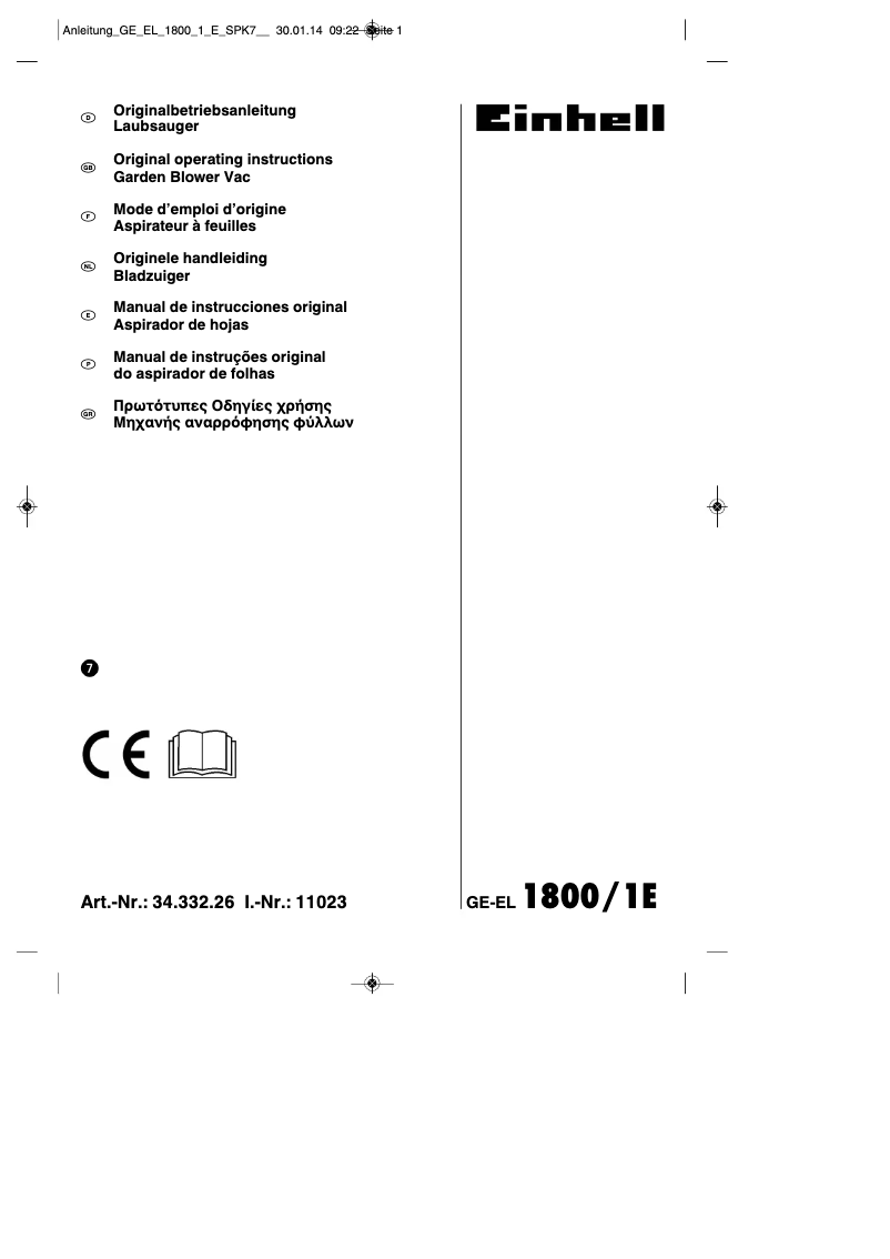 Image de la première page du manuel de l'appareil GE-EL 1800/1 E