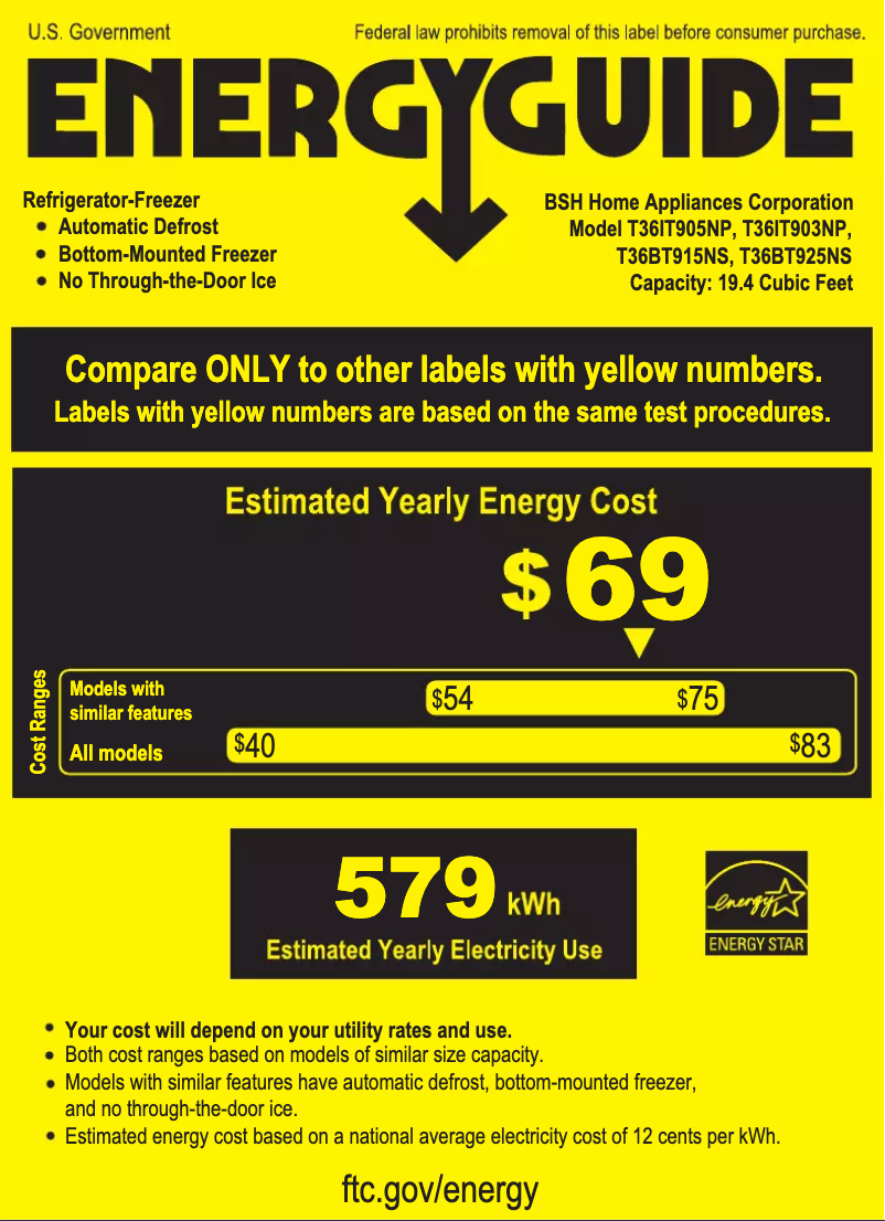 Page n°1 - Label énergétique Thermador T36BT925NS