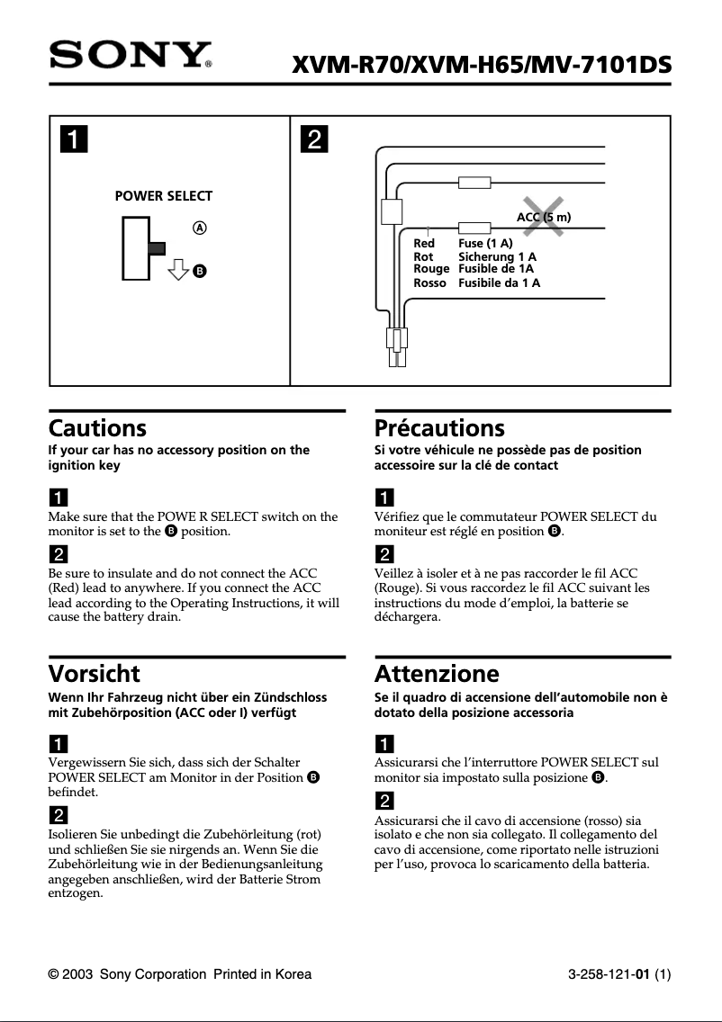 Page n°1 - Instructions de sécurité Sony XVM-H65