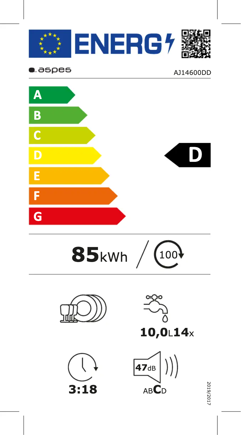 Page 1 de la notice Label énergétique Aspes AJ14600DD