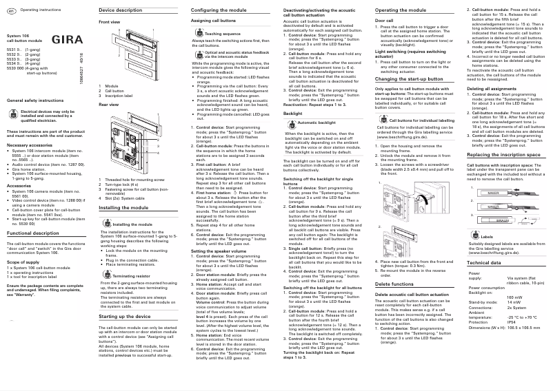 Page 1 de la notice Manuel utilisateur Gira 5532920