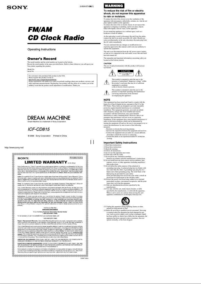Página 1 del manual Manual de usuario Sony ICF-CD815