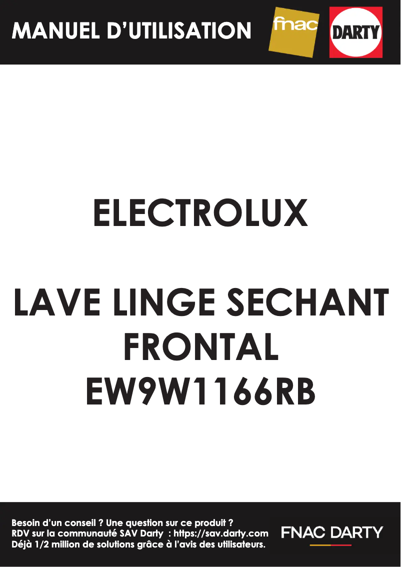 Page 1 de la notice Manuel utilisateur Electrolux EW9W1166RB