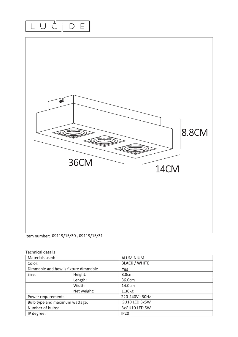 Page n°1 - Manuel utilisateur Lucide Xirax 09119/15/30